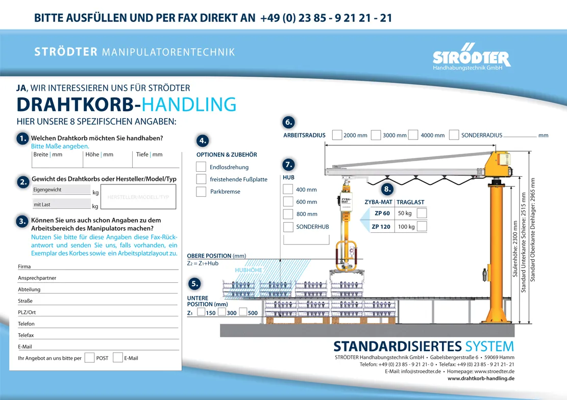 Drahtkorb-Handling Faxantwortseite der STRÖDTER Produktseite